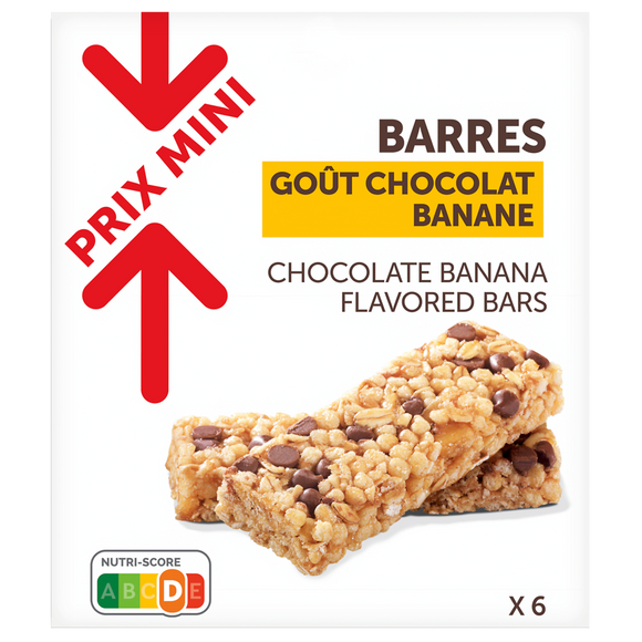 Barres de céréales chocolat banane PRIX MINI, x6 126g