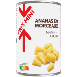 Ananas au sirop léger morceaux PRIX MINI, boîtee 3/4, 340g