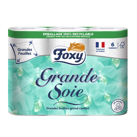 Papier hygiénique 2 plis grande soie FOXY x6 rouleaux