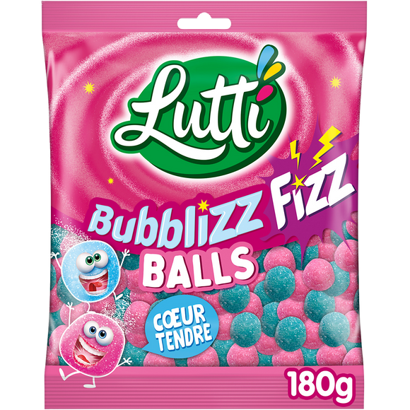 Bonbons pétillants bubblizz balls LUTTI, sachet de 180g