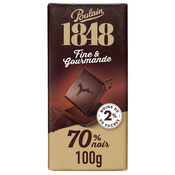 Chocolat fine & gourmande 70% noir POULAIN 1848, tablette 100g