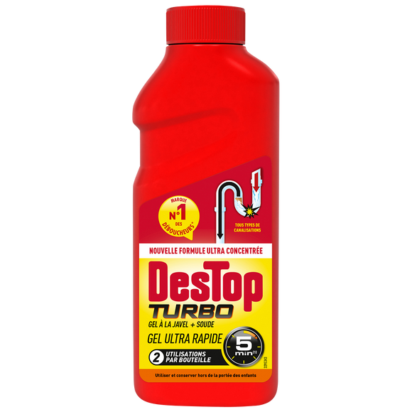 DESTOP Déboucheur Gel Turbo 5 min Javel - 2 doses - 500ml