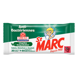 Lingettes compostable anti-bactériennes ST MARC x30