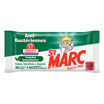 Lingettes compostable anti-bactériennes ST MARC x30