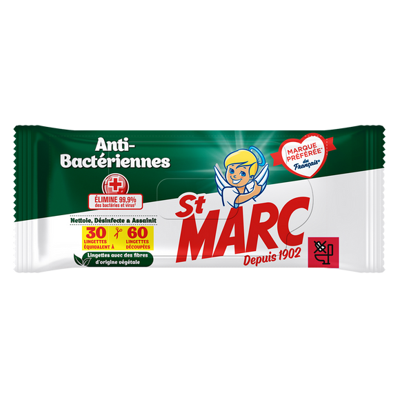 Lingettes compostable anti-bactériennes ST MARC x30