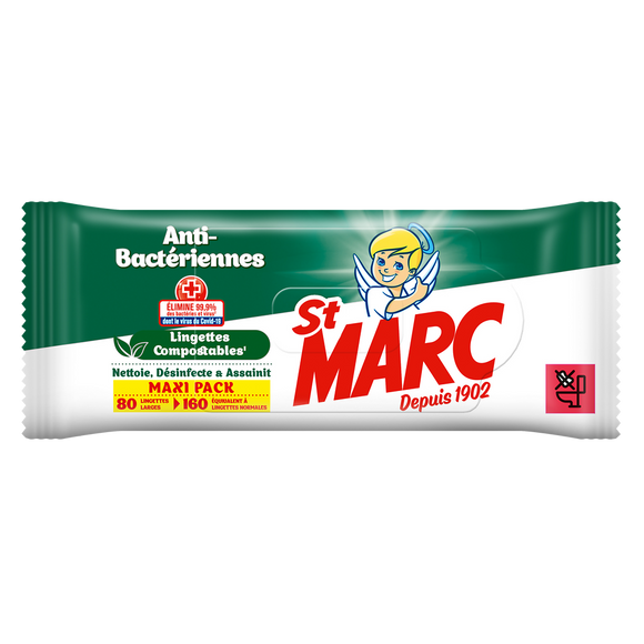 Lingettes anti-bacteriennes ST MARC, x80