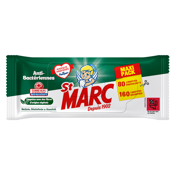 Lingettes anti-bacteriennes ST MARC, x80