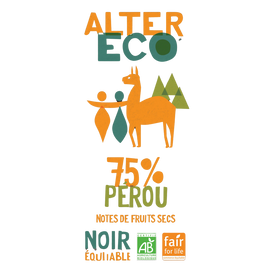 Chocolat noir bio 75% Pérou ALTER ECO - Tablette 100g