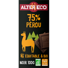 Chocolat noir bio 75% Pérou ALTER ECO - Tablette 100g