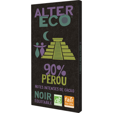 Chocolat noir bio 90% Pérou ALTER ECO - Tablette 100g