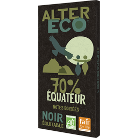 Chocolat noir équateur 70% Bio ALTER ECO, tablette de 100g
