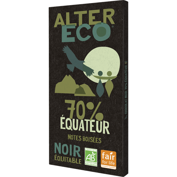 Chocolat noir équateur 70% Bio ALTER ECO, tablette de 100g