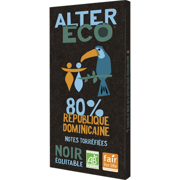 Chocolat noir République Dominicaine 80% Bio ALTER ECO, tablette de 100g
