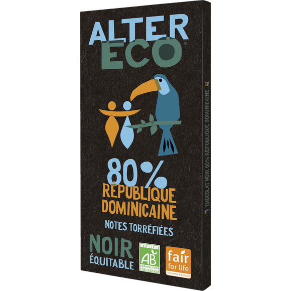 Chocolat noir République Dominicaine 80% Bio ALTER ECO, tablette de 100g