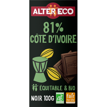 Chocolat noir Cote d'Ivoire 81% bio ALTER ECO, tablette 100g
