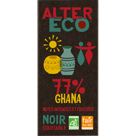 Chocolat noir Ghana 77% Bio ALTER ECO, tablette 100g
