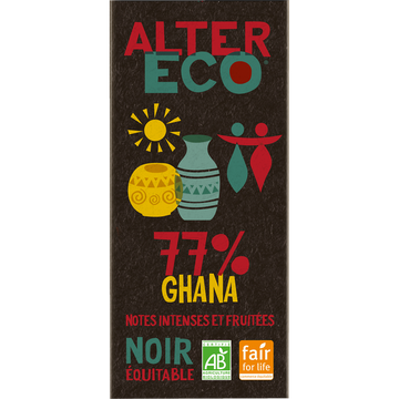 Chocolat noir Ghana 77% Bio ALTER ECO, tablette 100g