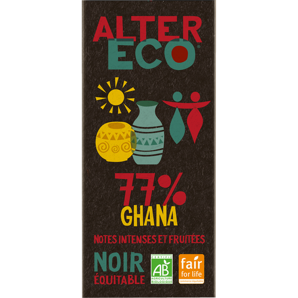 Chocolat noir Ghana 77% Bio ALTER ECO, tablette 100g