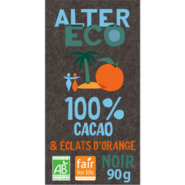 Chocolat noir 100% cacao et éclat d'orange bio ALTER ECO, 90g