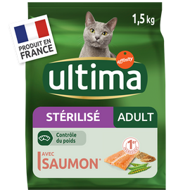 Croquettes pour chat stérilisés au saumon ULTIMA, 1,5kg