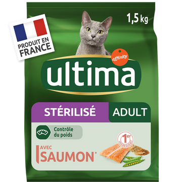 Croquettes pour chat stérilisés au saumon ULTIMA, 1,5kg