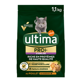 Croquettes Chat Stérilisé Pro+ Adulte Poulet ULTIMA, 1,1 kg