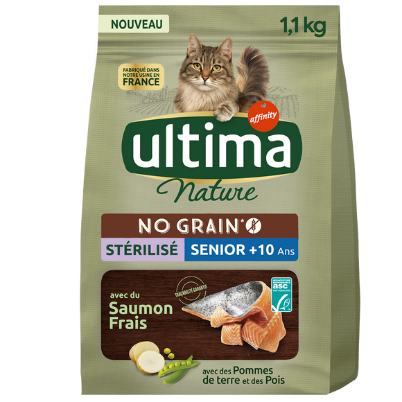 Croquettes pour Chat Sans Céréales Sénior Stérilisé Saumon ULTIMA 1.10kg