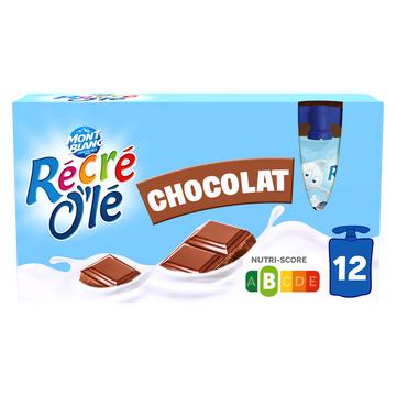 Goûters laitiers parfum chocolat RECRE OLE, 12 gourdes de 85g, 1,02KG