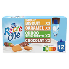 Goûter laitier Chocolat, Caramel, Saveur Biscuit, Chocolat Saveur Noisette RÉCRÉ O'LÉ 12x85g