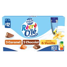 Goûter laitier Gourdes Chocolat, Saveur Vanille, Caramel RÉCRÉ O'LÉ 12x85g