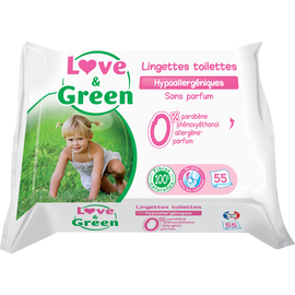 Lingettes de toilettes hypoallergéniques LOVE&GREEN, x55
