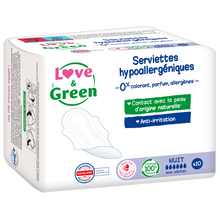 Serviettes hygiéniques nuit hypoallergéniques LOVE&GREEN, x10