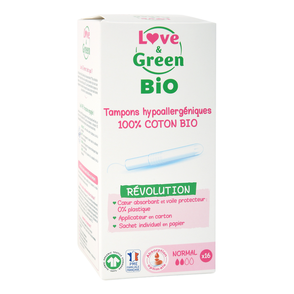 Tampons hypoallergéniques avec applicateur normal LOVE&GREEN BIO X16