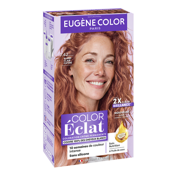Coloration EUGENE COLOR éclat blond clair cuivre 7.42