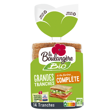 Pain de mie grandes tranches complet bio LA BOULANGERE - 12 tranches -500g