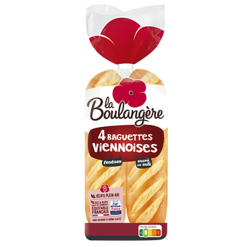 Pain Baguettes viennoises nature LA BOULANGERE - x4 - 340g