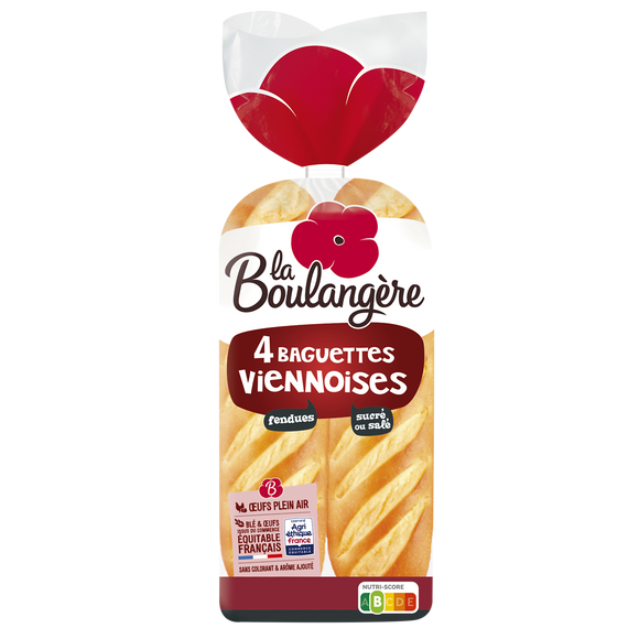 Pain Baguettes viennoises nature LA BOULANGERE - x4 - 340g