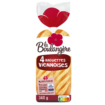 Pain Baguettes viennoises nature LA BOULANGERE - x4 - 340g