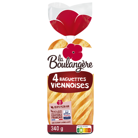 Pain Baguettes viennoises nature LA BOULANGERE - x4 - 340g
