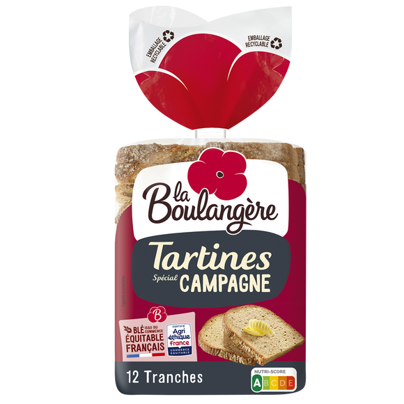 Pain Tartines de campagne LA BOULANGERE - 12 tranches - 450g