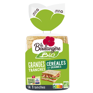 Pain de mie grandes tranches céréales bio LA BOULANGERE - 12 tranches- 500g