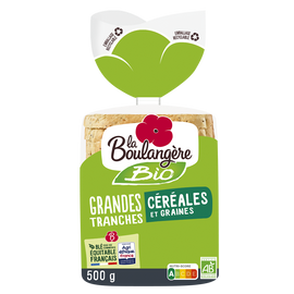 Pain de mie grandes tranches céréales bio LA BOULANGERE - 12 tranches- 500g