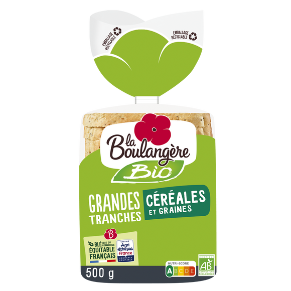 Pain de mie grandes tranches céréales bio LA BOULANGERE - 12 tranches- 500g