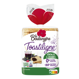 Pain de mie grandes tranches céréales Toastiligne LA BOULANGERE - 12 tranches - 500g