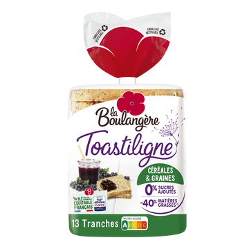 Pain de mie grandes tranches céréales Toastiligne LA BOULANGERE - 12 tranches - 500g