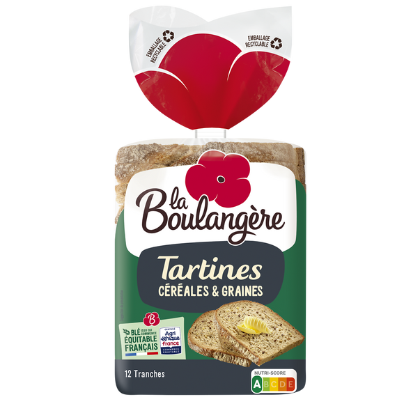 Pain Tartines aux céréales LA BOULANGERE - 12 tranches - 450g
