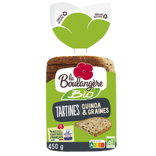 Pain Tartines quinoa et céréales bio LA BOULANGERE - 12 tranches - 450g
