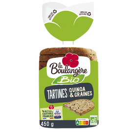 Pain Tartines quinoa et céréales bio LA BOULANGERE - 12 tranches - 450g