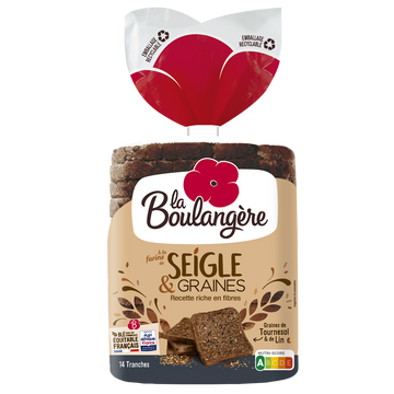 Pain de mie grandes tranches farine de seigle LA BOULANGERE - 12 tranches - 500g
