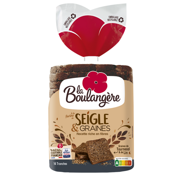 Pain de mie grandes tranches farine de seigle LA BOULANGERE - 12 tranches - 500g